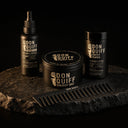 ENERGY FULL SET: Don Quiff Energy Oil, Energy Wax, Energy Powder und Kamm auf dunklem Stein