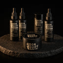 ENERGY ROUTINE Set: 3 Don Quiff Energy Oil, Energy Wax und Energy Powder auf dunklem Stein